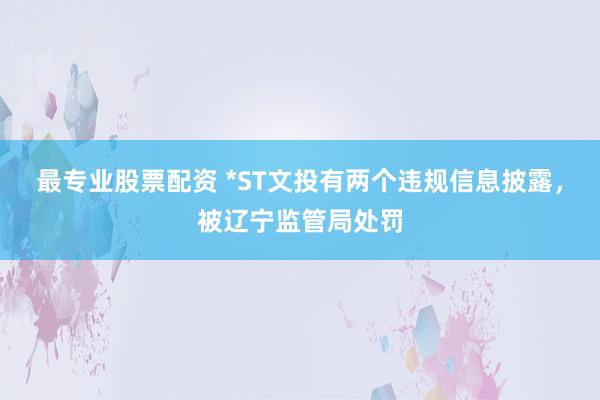 最专业股票配资 *ST文投有两个违规信息披露，被辽宁监管局处罚