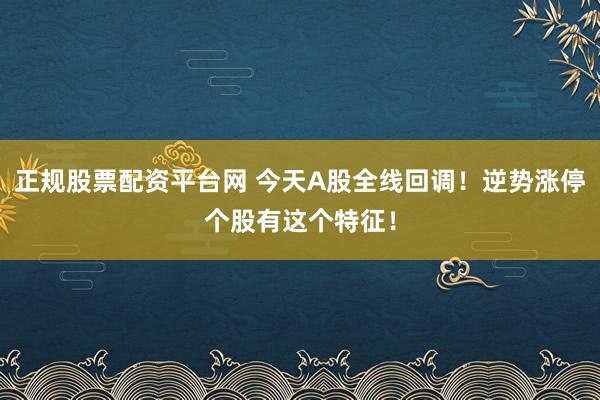 正规股票配资平台网 今天A股全线回调！逆势涨停个股有这个特征！