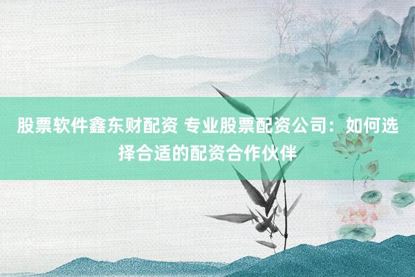 股票软件鑫东财配资 专业股票配资公司：如何选择合适的配资合作伙伴