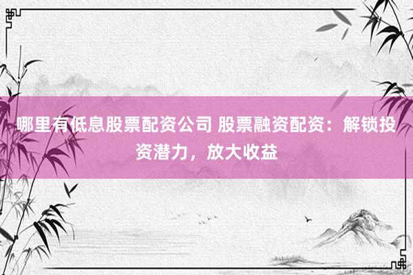 哪里有低息股票配资公司 股票融资配资：解锁投资潜力，放大收益