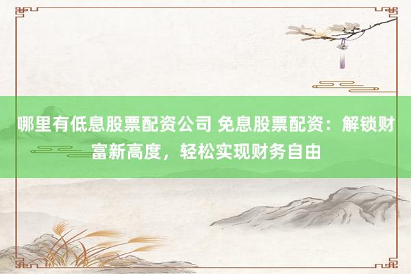 哪里有低息股票配资公司 免息股票配资：解锁财富新高度，轻松实现财务自由